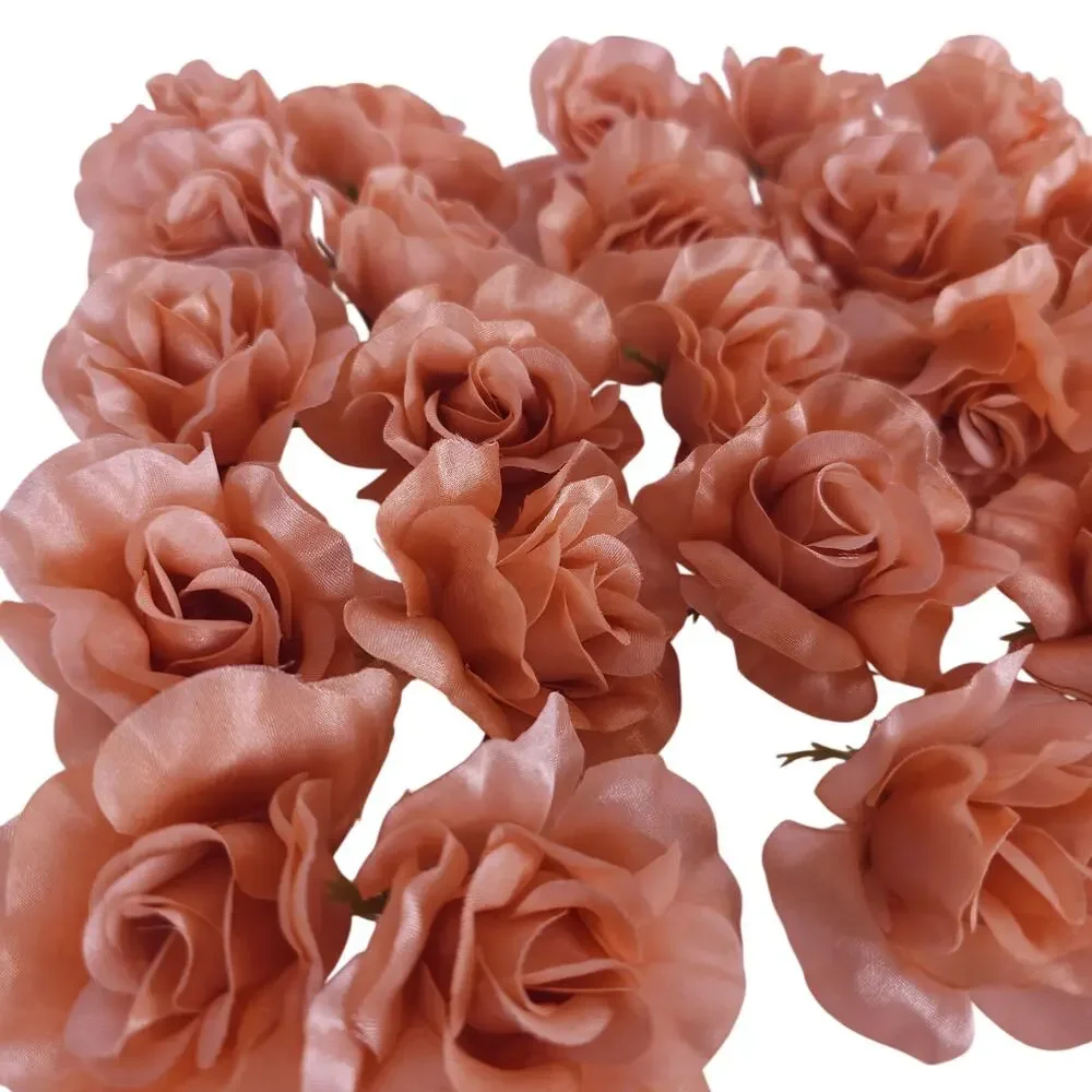 25 Peach Orange Satin Rose Heads Stemless Wedding Floral Craft DIY 2.5in Flowers